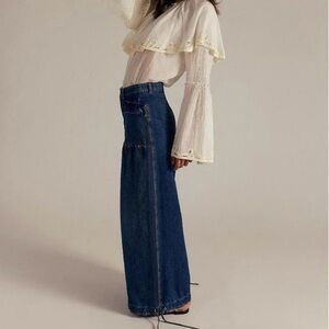 Lotus Tube Jeans Mid Rise Baggy Wide Leg Barrel Jeans Drawstring Ankle